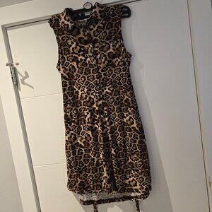 Justify Women’s Leopard Print Sleeveless Shirt Dress | Size Medium | Tan & Black